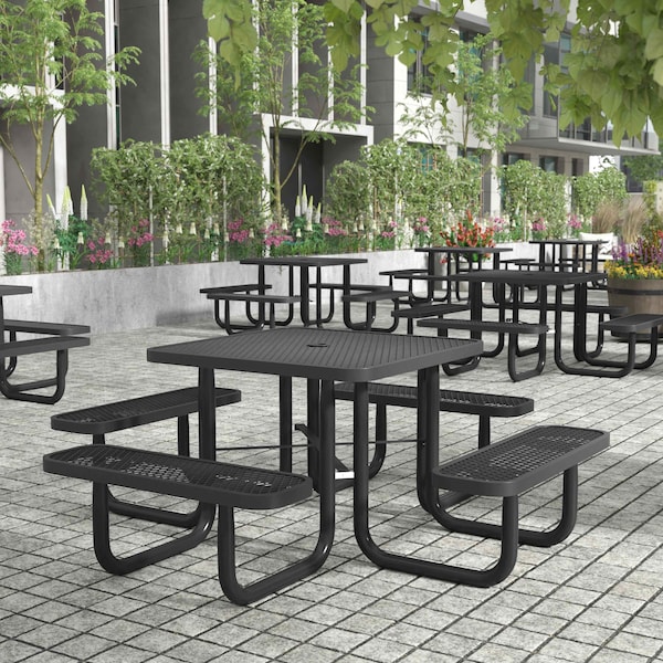 Flash Furniture Square Creekside Picnic Table, Black, Metal, 79.75 in L SLF-EMS-46-BK-GG - main